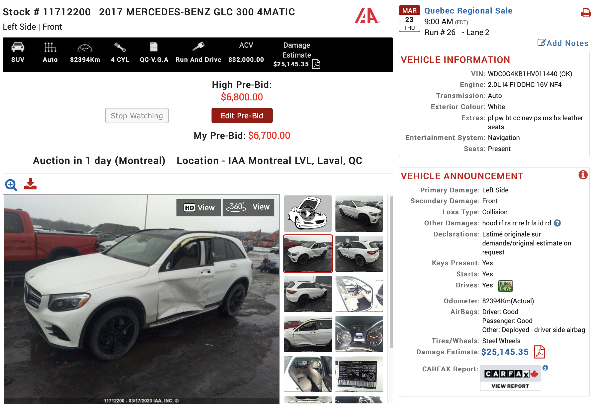 Bid on 2017 Mercedes Benz GLC300 at salvage auto auction - BID on live ...